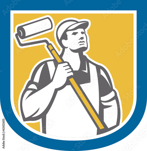 House Painter Holding Paint Roller Shield