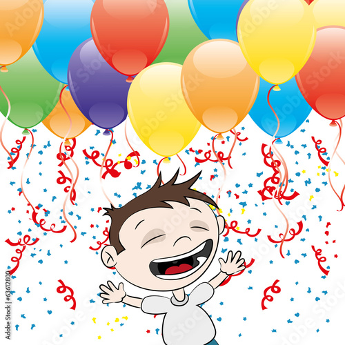 Balloons and happy child.