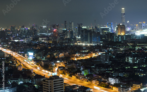 Aerial view of Bangkok downtown Skyline at night