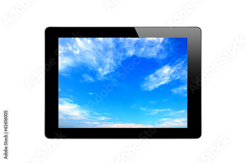 Black Touch Screen Tablet and blue sky