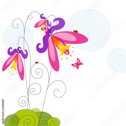 Colorful abstract flower and butterfly.