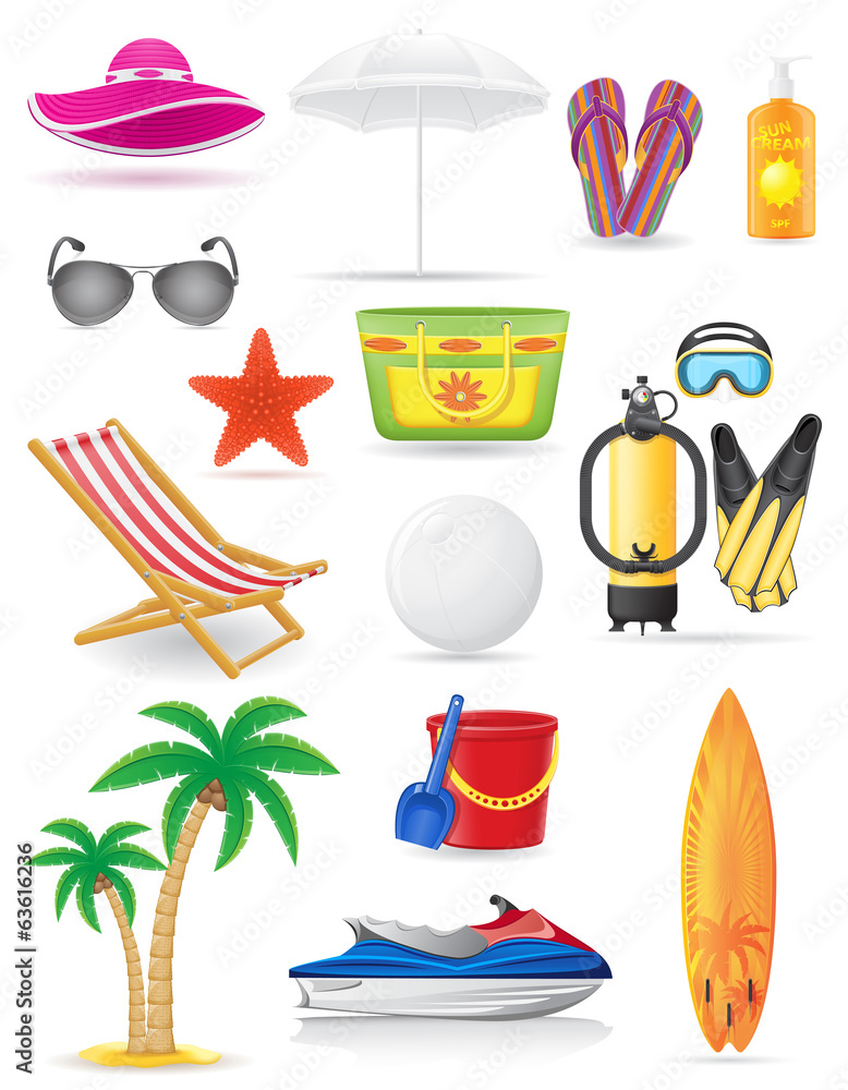 set of beach icons vector illustration