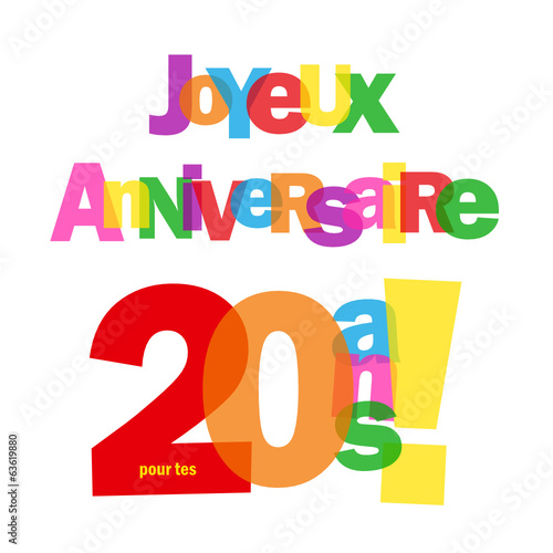 Carte "JOYEUX ANNIVERSAIRE pour tes 20 ANS ! " (fête voeux)