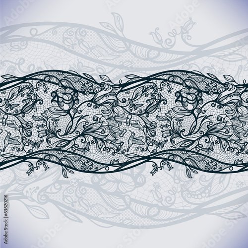 Abstract seamless lace pattern with flowers and butterflies.