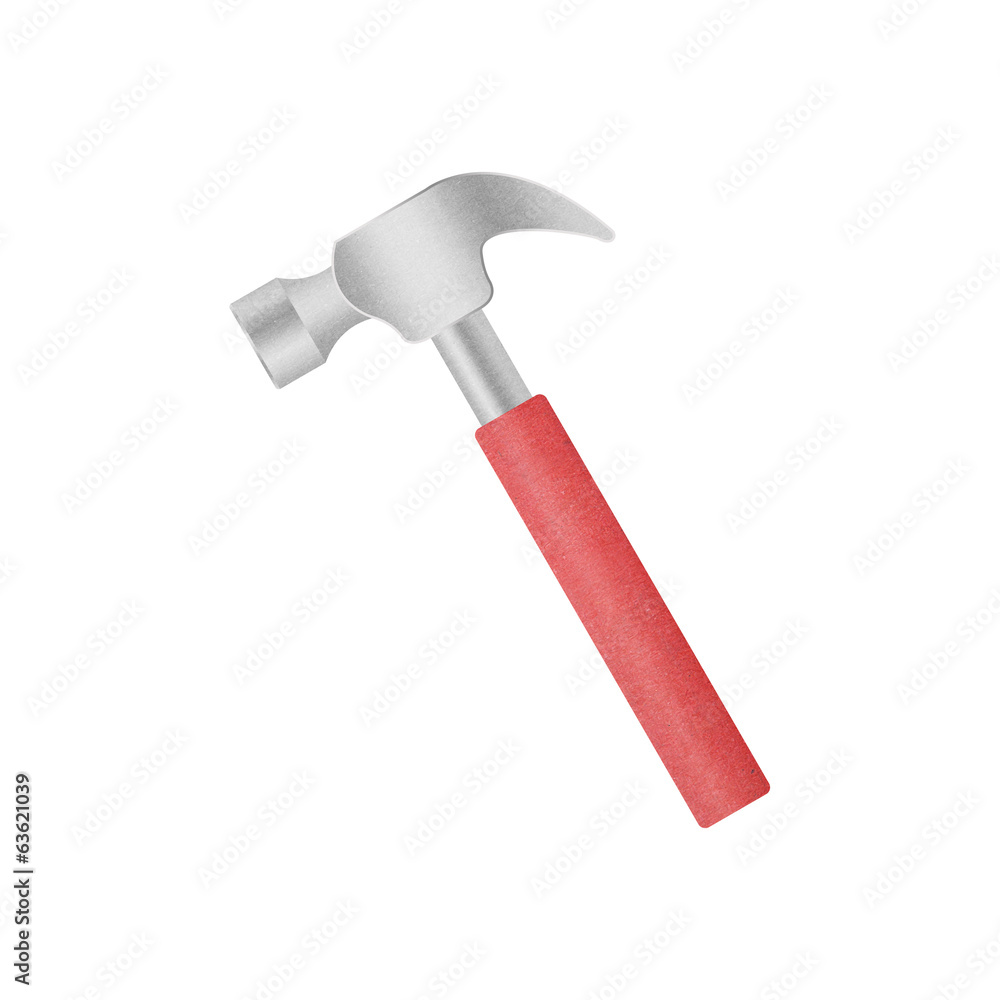 isolated paper cut of red metal hammer tool is equipment icon fo