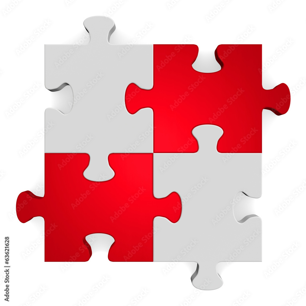 3d grey puzzle with red diagonal on white 3d grey puzzle with red diagonal on white