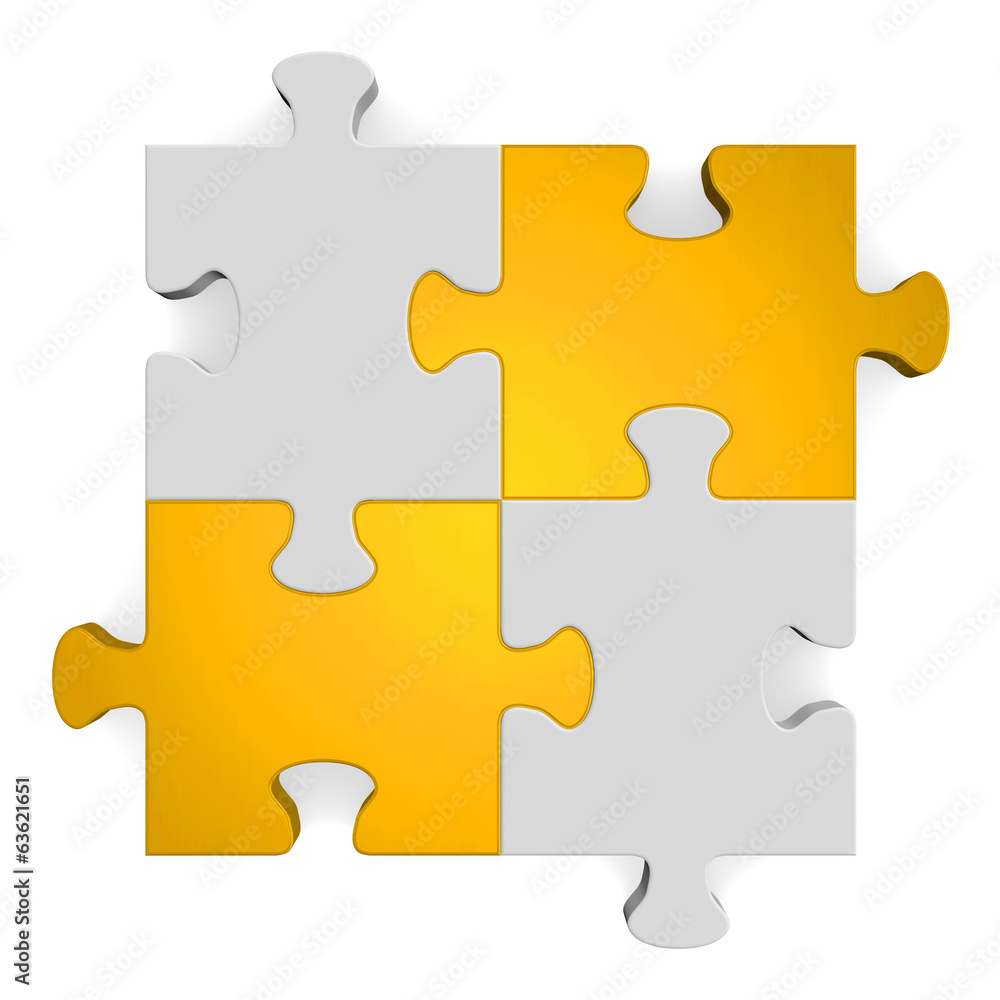 3d grey puzzle with golden diagonal on white 3d grey puzzle with golden diagonal on white