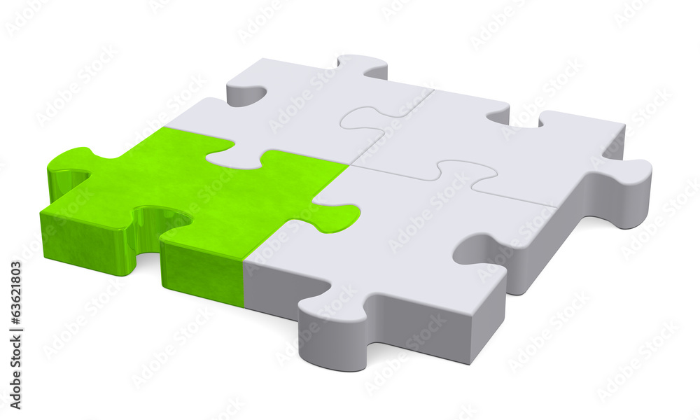 3d puzzle with one green piece, perspective view 3d puzzle with one green piece, perspective view