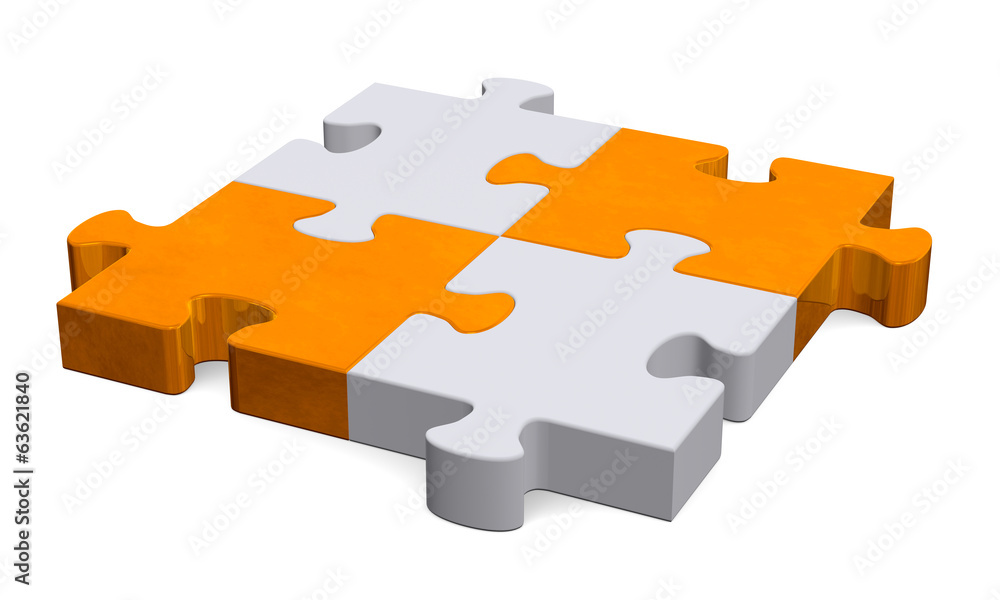 3d grey puzzle with orange diagonal, perspective
