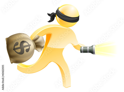Burglar with money and flas...