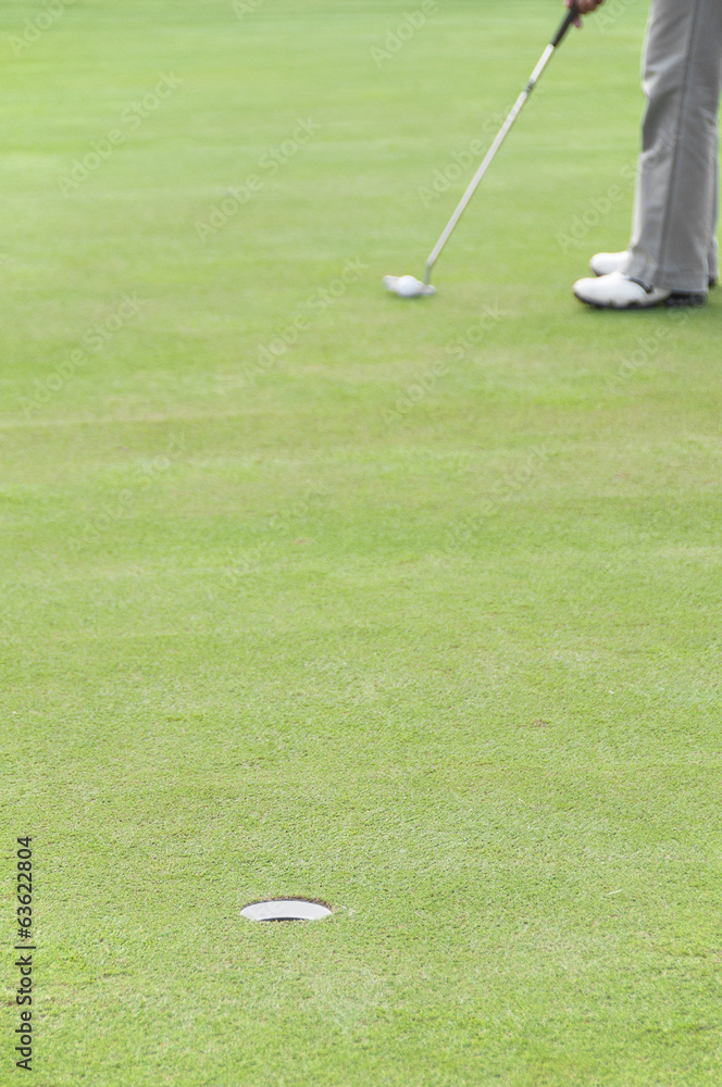 Obraz premium Golfer on putting green.