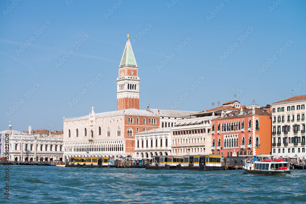 VENICE, ITALY - MAR 23, 2014: City view with landmarks and boats