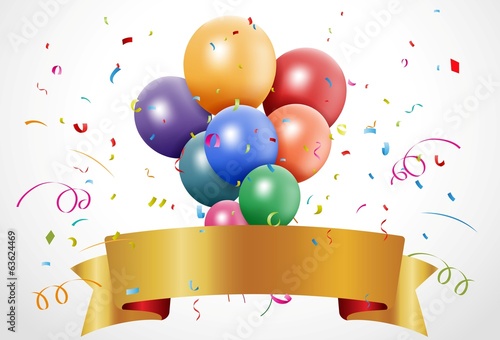 Colorful birthday celebration with balloon and ribbon
