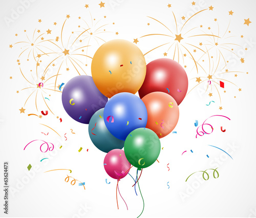 Colorful birthday with balloon and fireworks