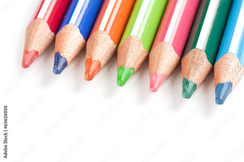 Colour pencils isolated on white background close up Colour pencils isolated on white background close up
