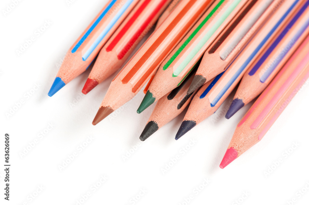 Colour pencils isolated on white background close up Colour pencils isolated on white background close up