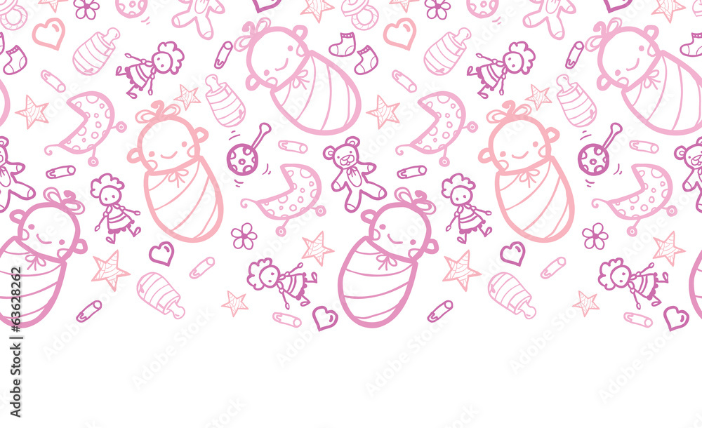 Baby girls horizontal border seamless pattern background