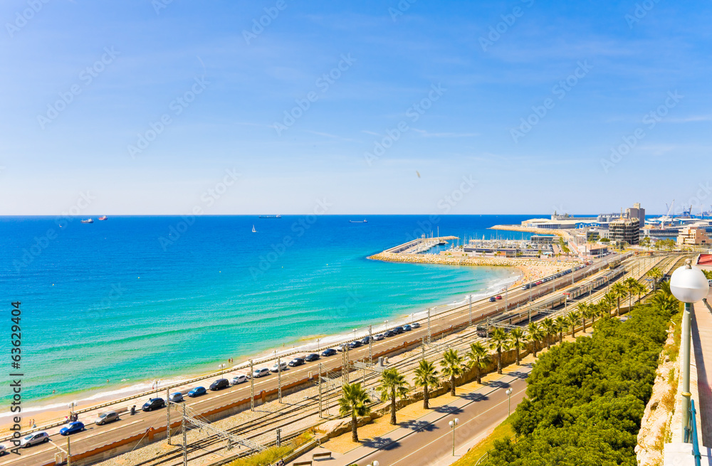 coast Tarragona: sea, railway and petrochemical plant