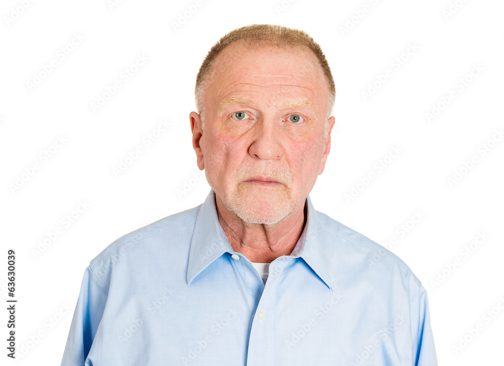 Headshot serious older senior man isolated on white background Headshot serious older senior man isolated on white background