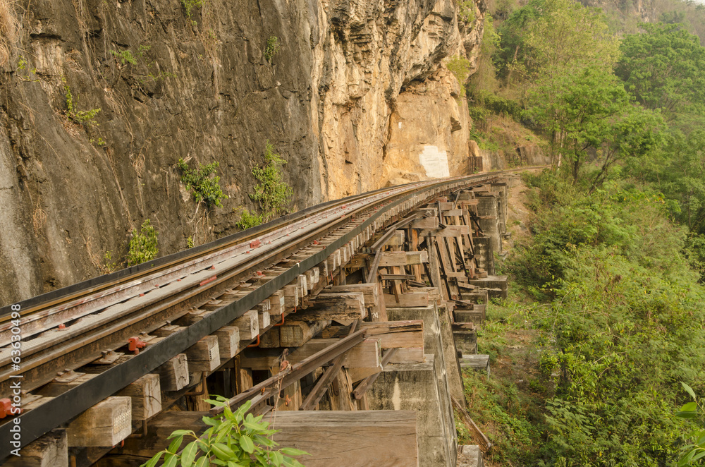 Railroad tracks in rural areas, with the natural site, Thailand