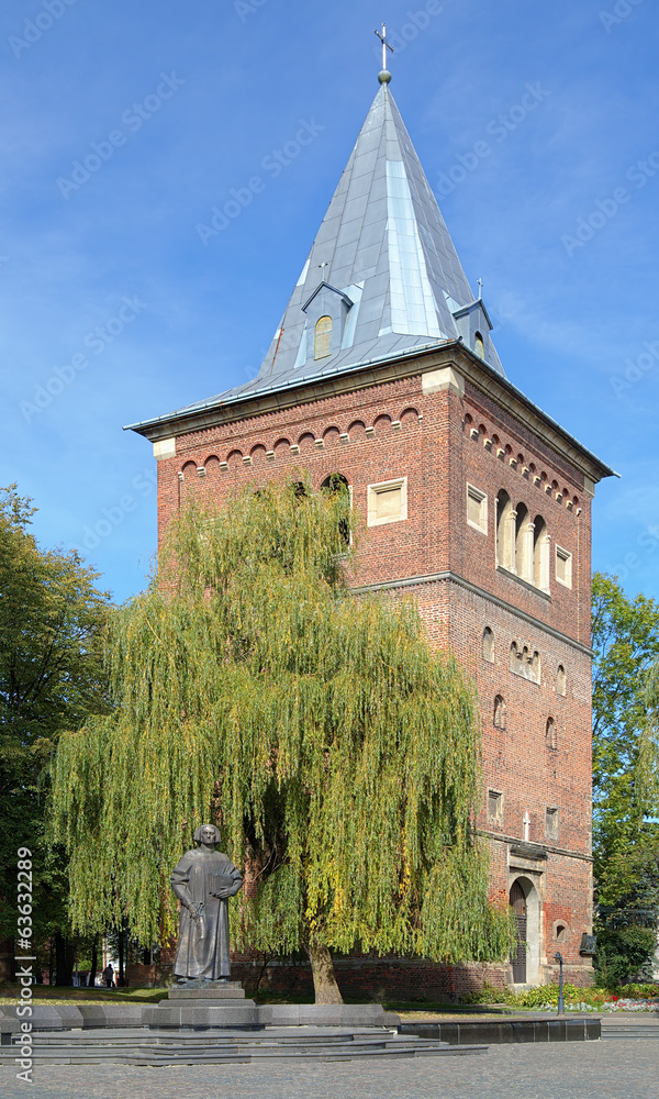 Bell tower and monument of Yuriy Drohobych, Ukraine - obrazy, fototapety, plakaty 