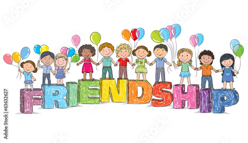 Children on the word friendship