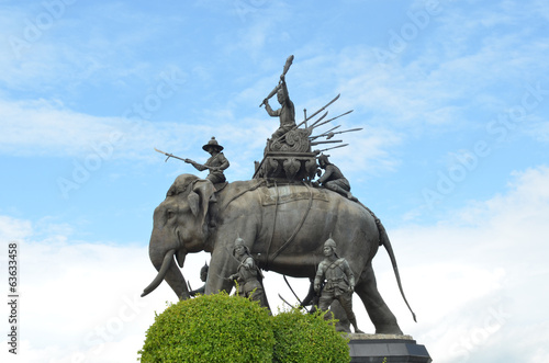 The elephant statue in the blue sky Monument of King Naresuan at Suphanburi province in Thailand