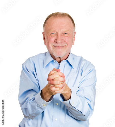 Older man saying thank you isolated on white background 