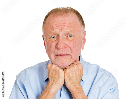 Portrait, headshot Sad, older man on white background 