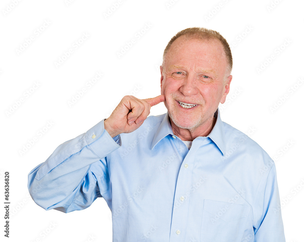 Senior happy man shows yummy food hand gesture Senior happy man shows yummy food hand gesture