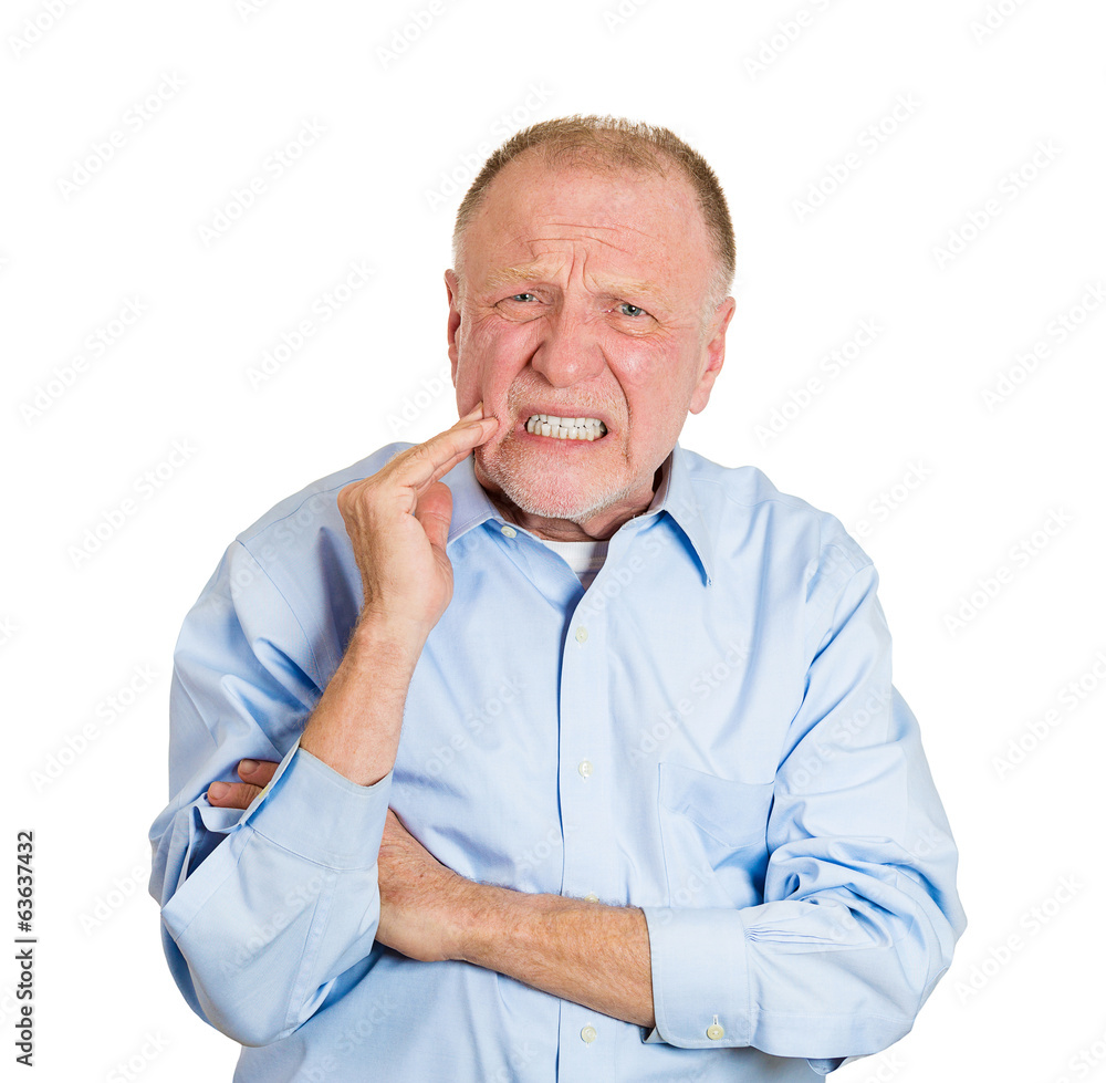 Senior man having bad tooth pain, sensitive teeth Senior man having bad tooth pain, sensitive teeth