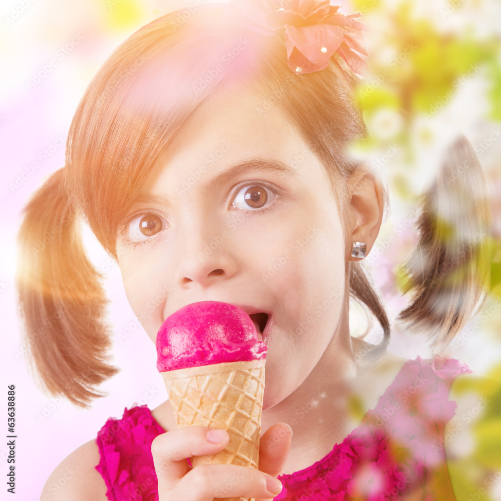 Little cute girl with ice cream