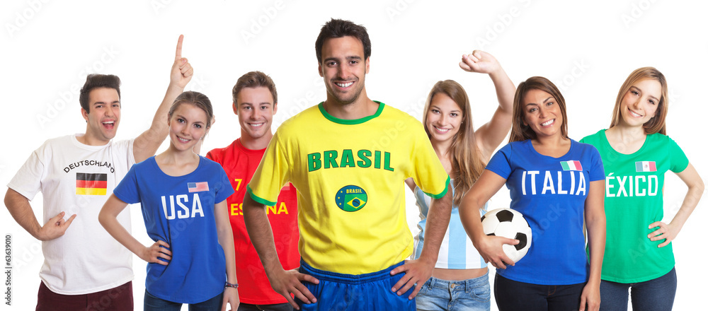 Sports fan from Brazil with fans from other countries