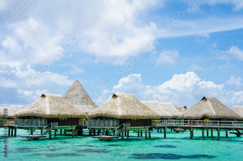 Luxury overwater bungalows with view of Pacific Ocean