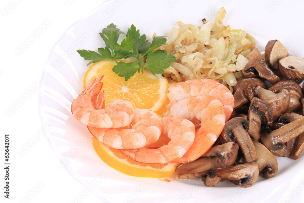 Shrimp salad with lemons and mushrooms. Shrimp salad with lemons and mushrooms.