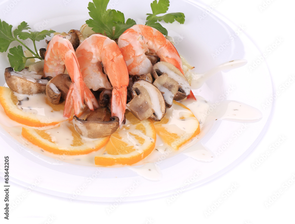 Shrimp salad with mushrooms and white sauce. Shrimp salad with mushrooms and white sauce.