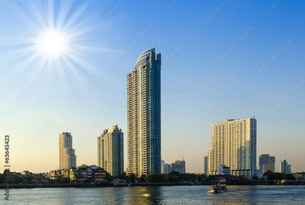 Naklejka premium Bangkok city downtown at night