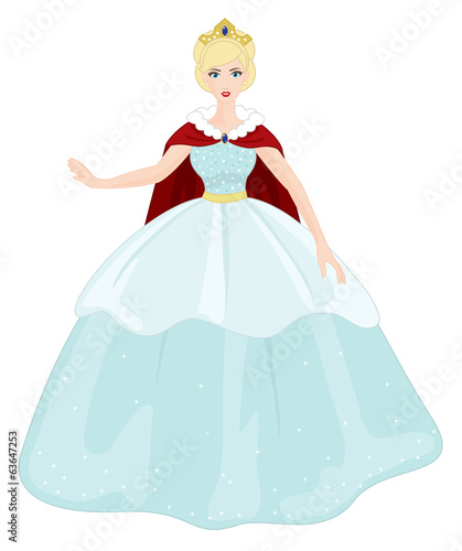 Beautiful Princess with Blue Dress on a white background
