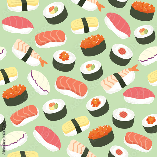 Cute Sushi background seamless pattern