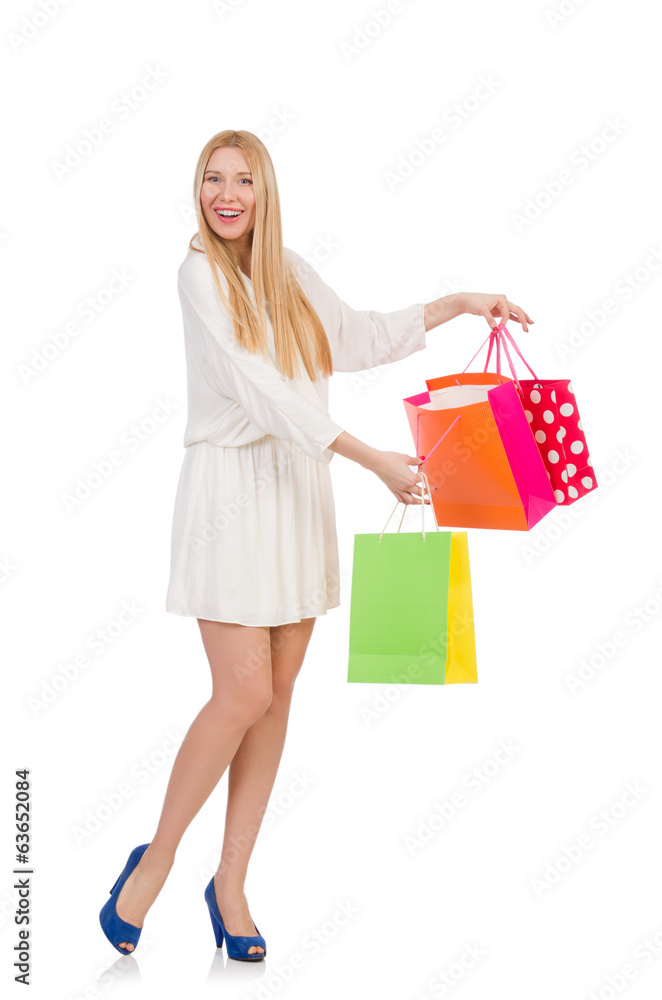 Woman after shopping isolated on white Woman after shopping isolated on white