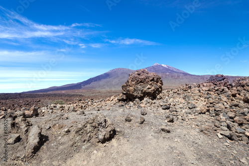 Volcano Teide Tenerife Island Spain with lava rock on foreground