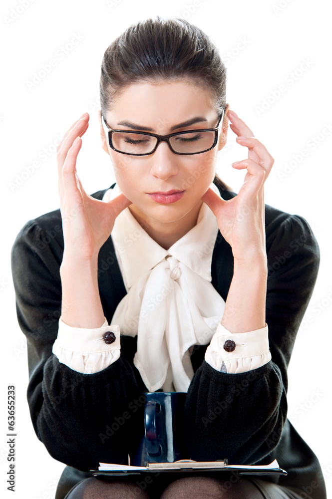 stressed young businesswoman having headache stressed young businesswoman having headache
