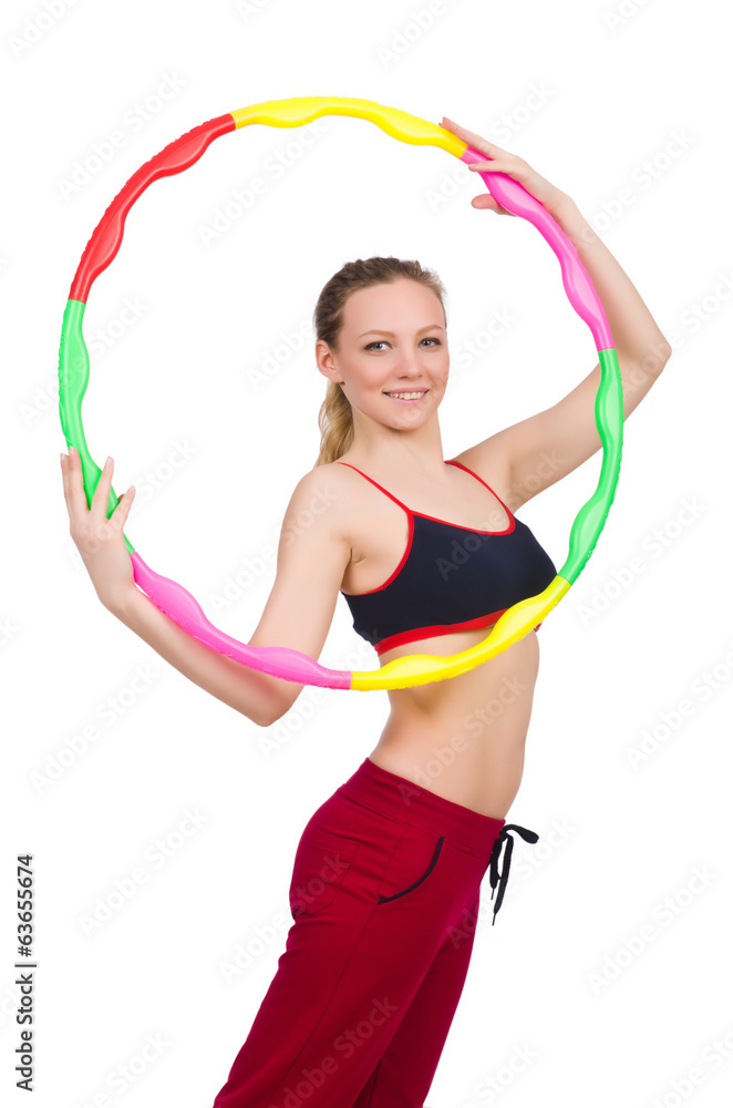 Woman doing exercises with hula hoop Woman doing exercises with hula hoop