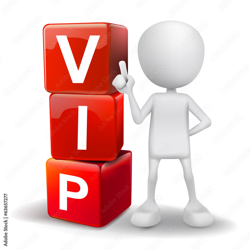 3d illustration of person with word VIP cubes