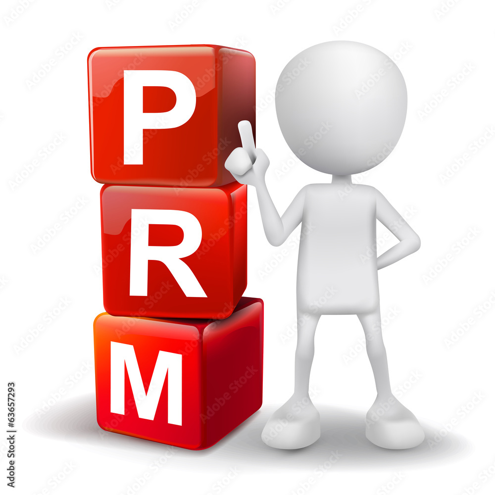 3d illustration of person with word PRM cubes 3d illustration of person with word PRM cubes
