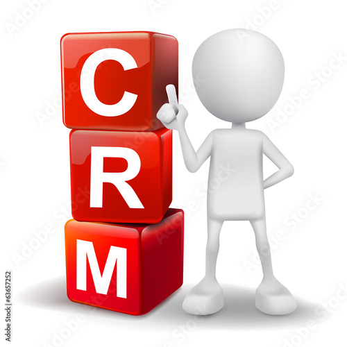 3d illustration of person with word CRM cubes