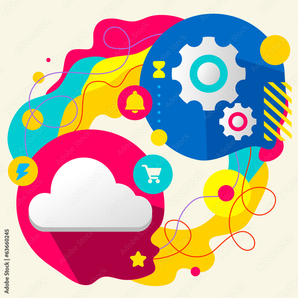 Cloud and gears on abstract colorful splashes background with di Cloud and gears on abstract colorful splashes background with di