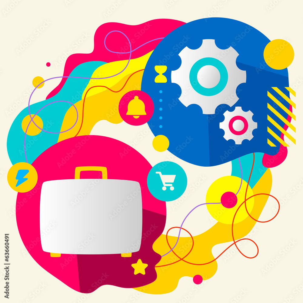 Suitcase and gears on abstract colorful splashes background with Suitcase and gears on abstract colorful splashes background with