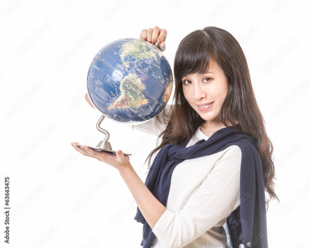 Asian woman with globe in hands Asian woman with globe in hands