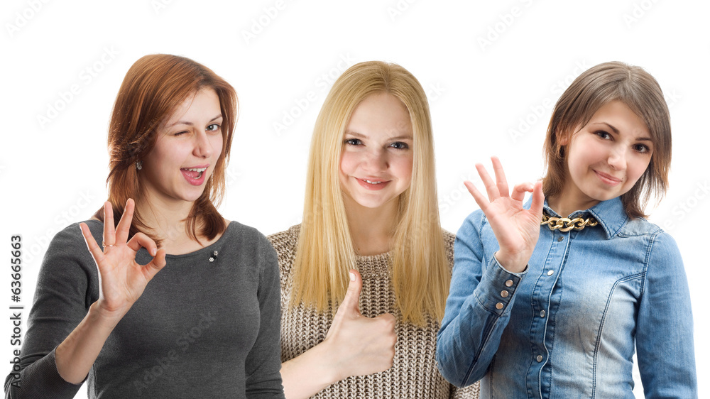 girls showing OK sign girls showing OK sign